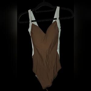 Brown and White Swimwear With Tie Up Back NWT